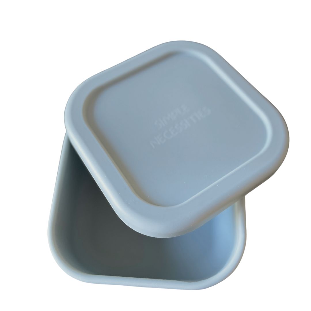 Dusty Blue Square Silicone container snack box & Lid