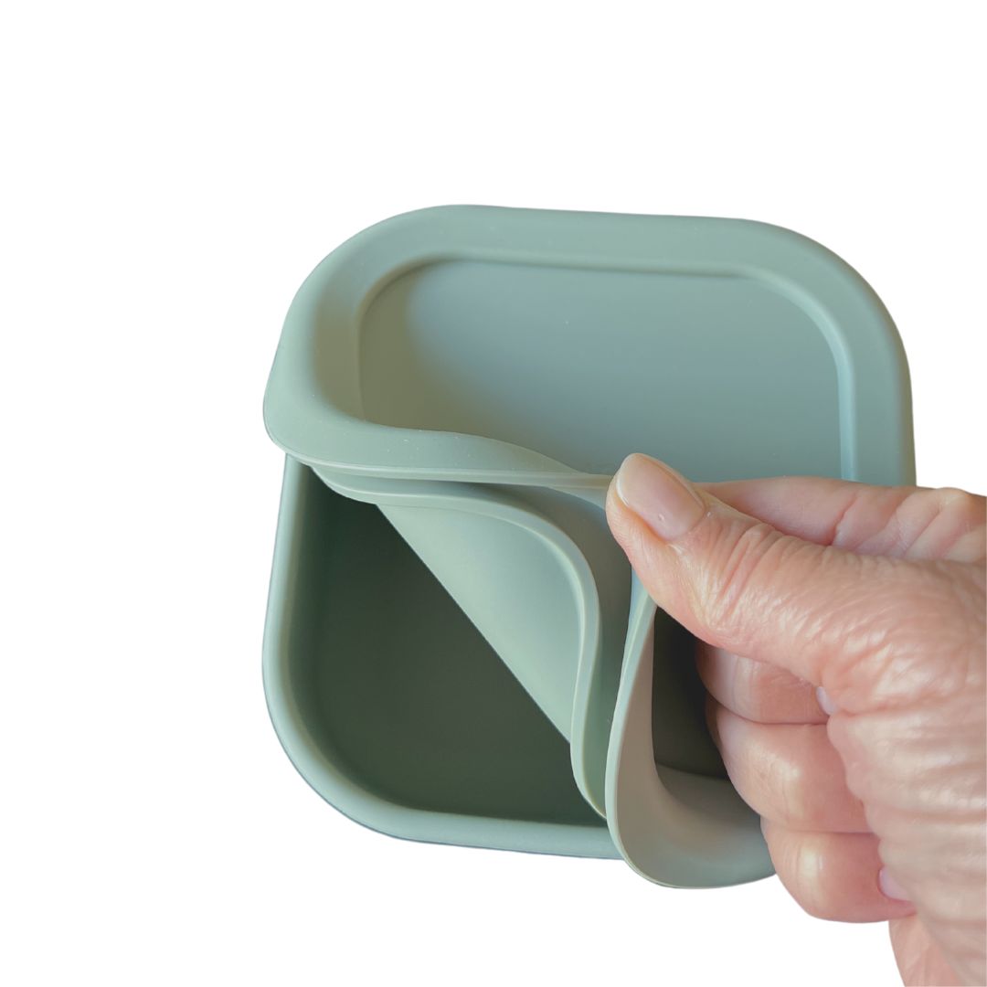 Square silicone container with secure lid - sage