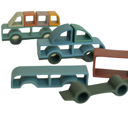 silicone stacker car and truck shelf and play toys