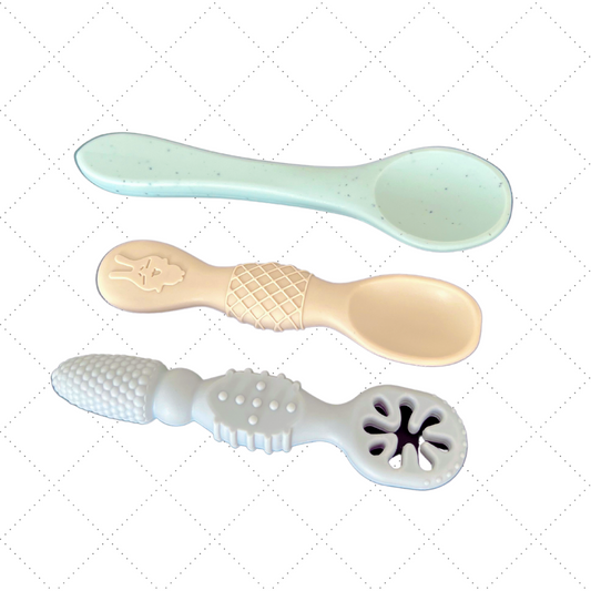 Set of 3 Baby Silicone Teether Spoons - Neutrals
