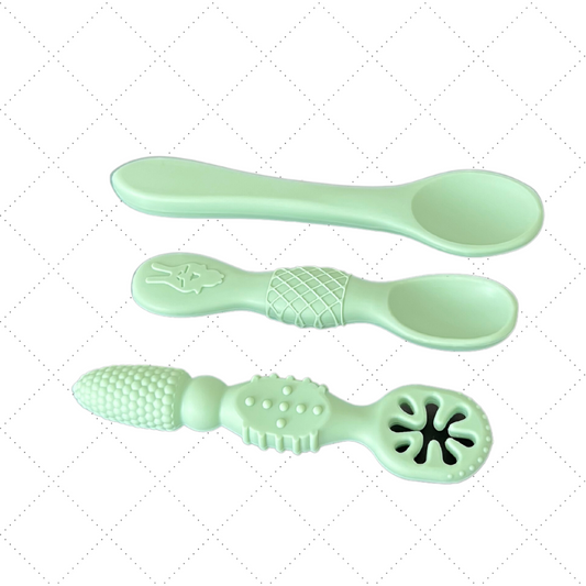 Set of 3 Baby Silicone Teether Spoons - Mints