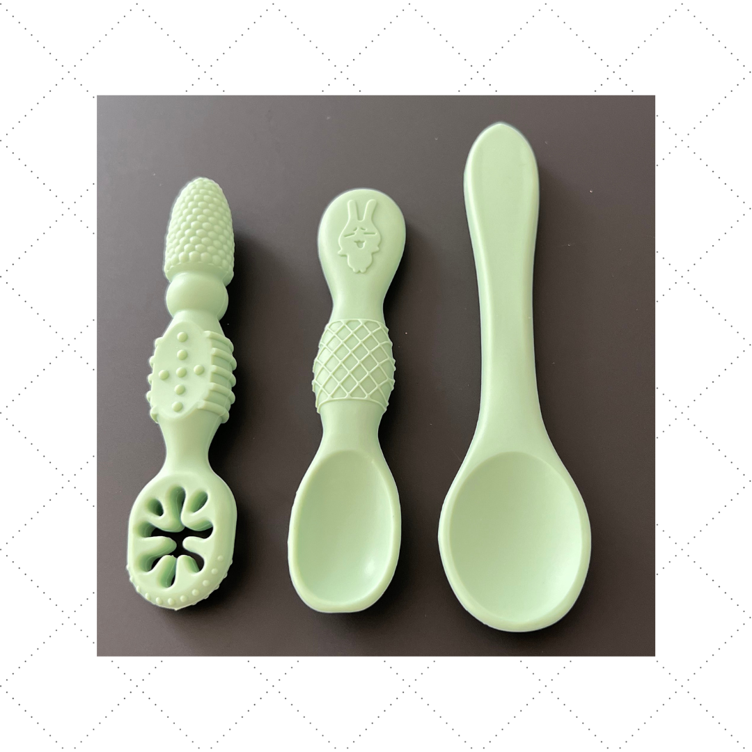 Set of 3 Baby Silicone Teether Spoons - Mints