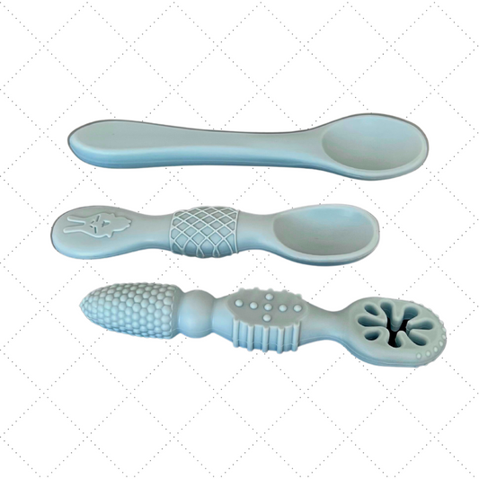 Set of 3 Baby Silicone Teether Spoons - Blues