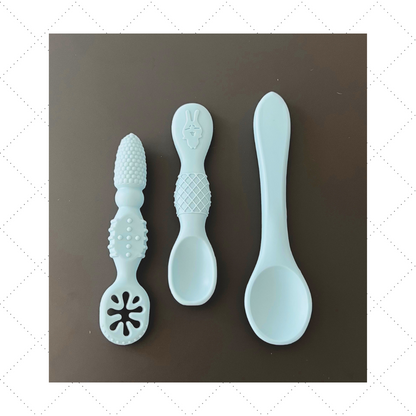 Set of 3 Baby Silicone Teether Spoons - Blues