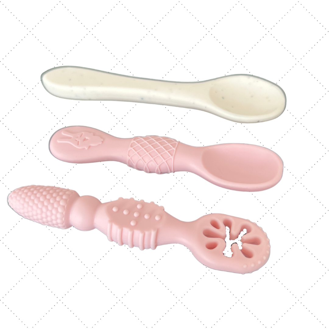 Set of 3 Baby Silicone Teether Spoons - Pinks
