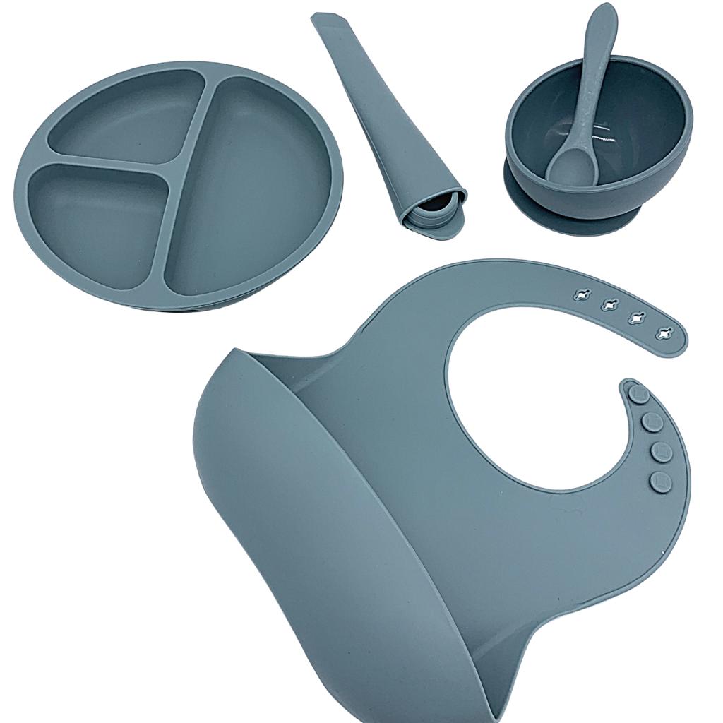 5 piece dusty blue baby infant mealtime tableware set