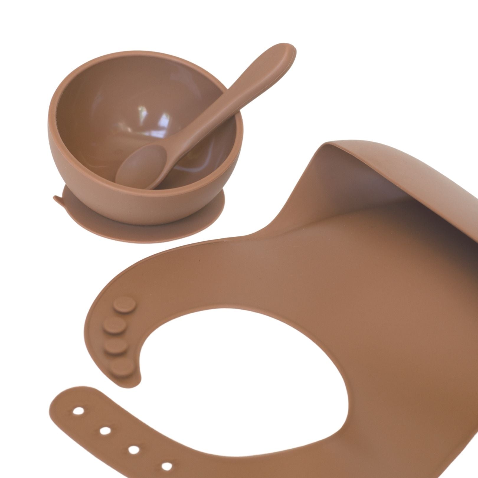 Clay spoon with silicone bib and suction bowl