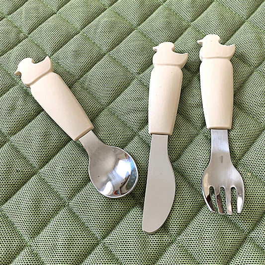 Toddler stainless steel and cutlery set - pebble. Knife fork and spoon set
