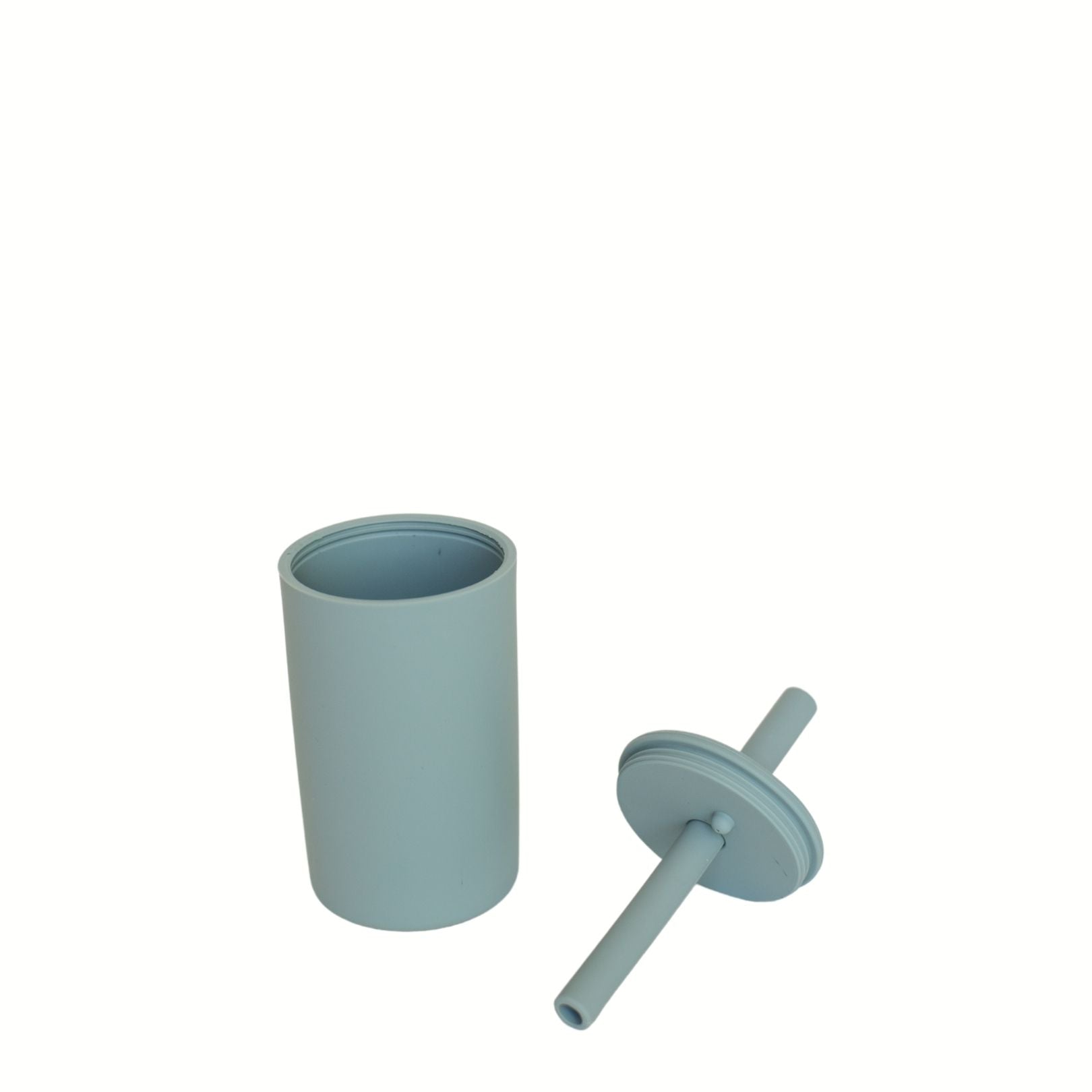 dusty blue drink cup coupled with straw and lid