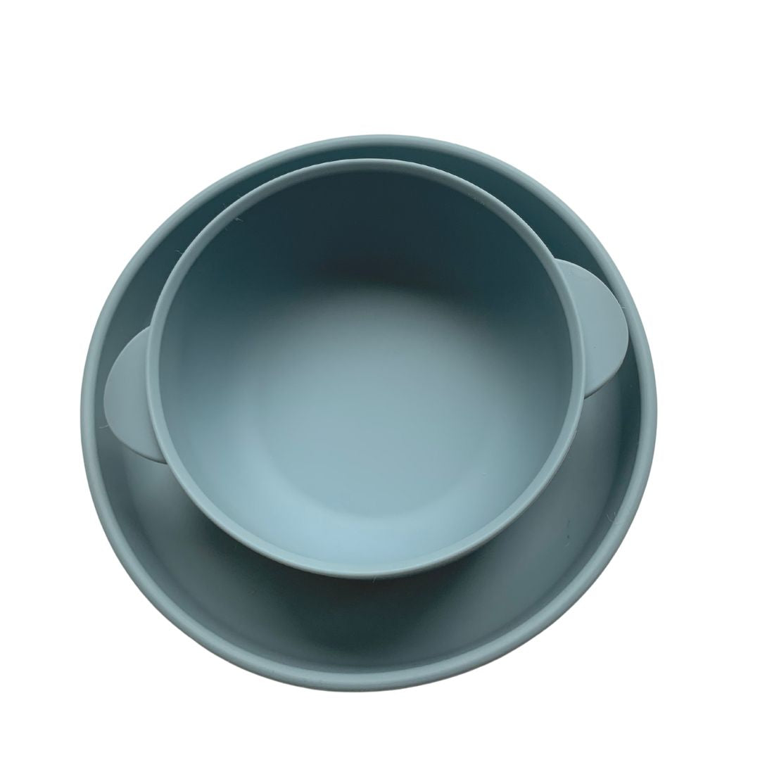 small dusty blue small plate and bowl
