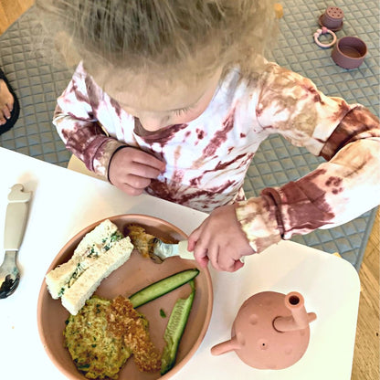 Small Nude Suction Plate with Blush First Stage Sippy Cup and Toddler Cutlery