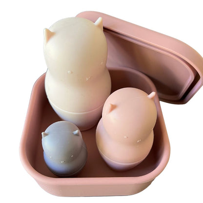 Silicone square container and Lid  Dusty Pink with 6 piece silicone nesting babushka doll Gift Set