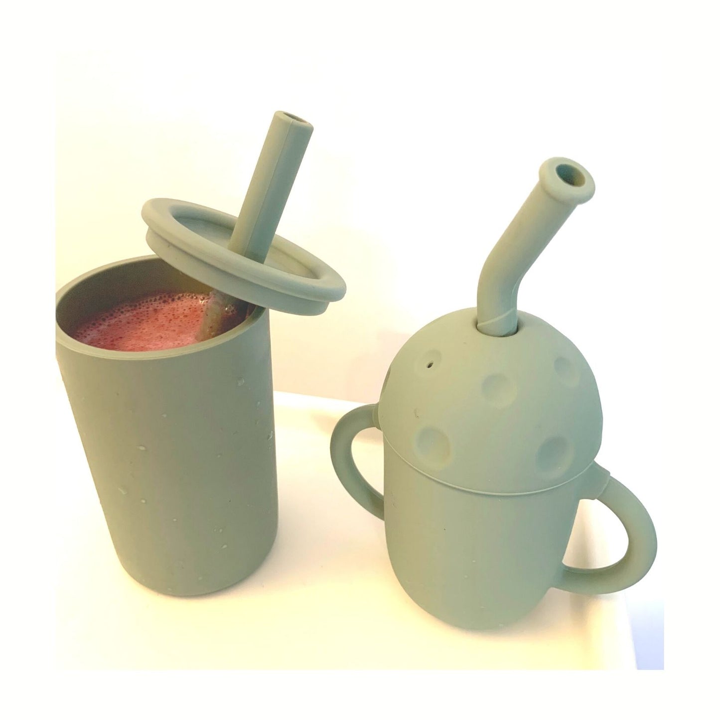 silicone first and next stage drink cup, lid and straw